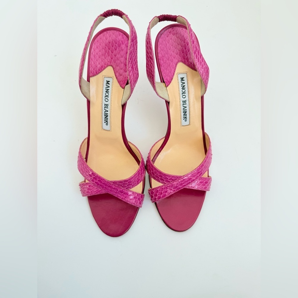 Manolo Blahnik Pink Python Snakeskin Callasli Cri… - image 4